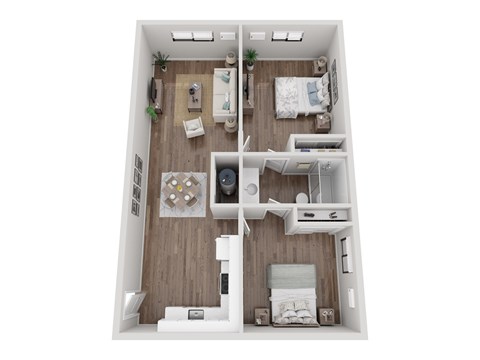 Floor plan for 2 beds, 1 bath, 850 sqft